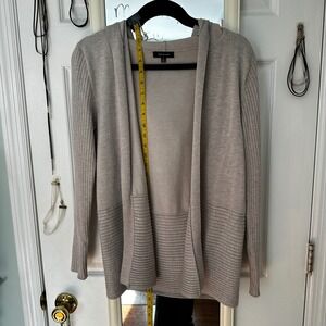 Verve Ami Beige Ribbed Knit Hooded Open Cardigan Sweater Women's M